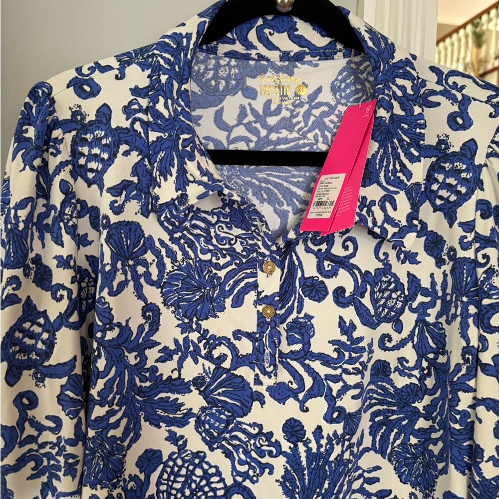 Lilly Pulitzer Blue and White Patterned Blouse